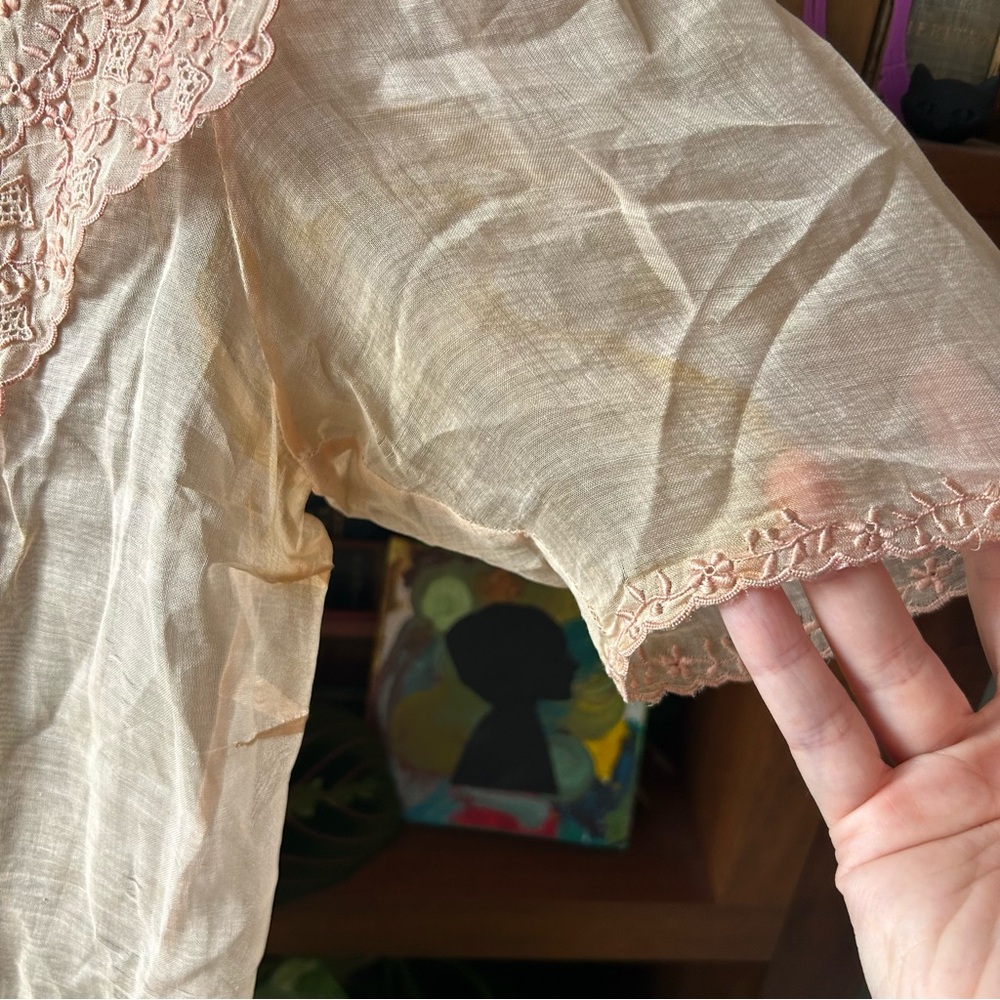 Vintage 60s sheer blouse orange pink Peter Pan collar - Picture 11 of 17